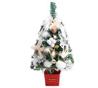 Trees Battery Operated Artificial Prelit Tabletop Tree with String Light Bowknot Deer Rabbit Cotton Hair Ball Feather Bell Snowflake Ornaments for Table Desk Home Decor