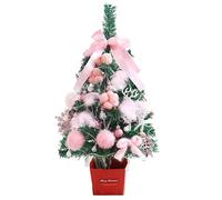 Trees Battery Operated Artificial Prelit Tabletop Tree with String Light Bowknot Deer Rabbit Cotton Hair Ball Feather Bell Snowflake Ornaments for Table Desk Home Decor
