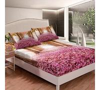 Trees Bedding Sheet Pink Floral Flowers For Kids Garden Fitted Sheet 3Pcs King Size