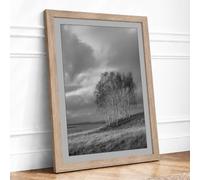 Trees Beneath Storm Scandinavian Framed Wall Art Print A2 Oak