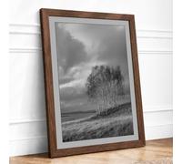 Trees Beneath Storm Scandinavian Framed Wall Art Print A4 (29.7×21cm) Walnut, Wall Decor for Living Room, Bedroom, Office & Home, Ready to Hang, Art Gift