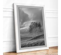 Trees Beneath Storm Scandinavian Framed Wall Art Print A4 (29.7×21cm) White, Wall Decor for Living Room, Bedroom, Office & Home, Ready to Hang, Art Gift