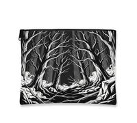 Trees Canvas with Zipper, Gothic Mysterious Fog Path Fall Black Portable with Zipper Travel Makeup Bag for Travel, Bathroom, Vanity, Purse Storage and Gifts, Black, 7x9 Inch, Gothic