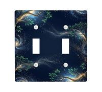 Trees Double Light Switch Cover Plate, Mystical Nature Leaves Swirls Fall Blue Plastic Standard Size Toggle Light Switch Cover for Bedroom Bathroom Kitchen Entrance Decor
