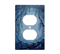 Trees Duplex Outlet Covers Wall Plate, Nature Artistic Mountain Swirl None Blue Plastic Standard Size Face Plates for Electrical Outlets for New Apartment Home Bedroom Office Decor