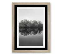 Trees in Still Water Minimalist Framed Wall Art Print A3 (42×29.7cm) Oak, Wall Decor for Living Room, Bedroom, Office & Home, Ready to Hang, Art Gift