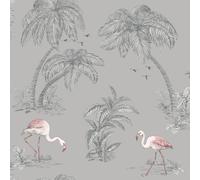 TREES & LEAVES WALLPAPER - FLORAL METALLIC TROPICAL GLITTER PALM LEAF TRAILS