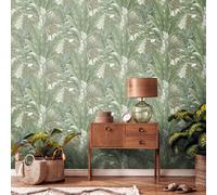 TREES & LEAVES WALLPAPER - FLORAL METALLIC TROPICAL GLITTER PALM LEAF TRAILS