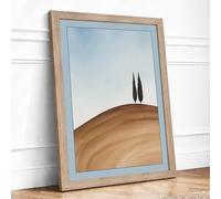 Trees on Ochre Hill Minimalist Framed Wall Art Print A2 Oak
