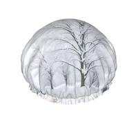Trees on Snowy Days -Print Extra Large Waterproof Shower Cap-Double Layer Protection For Long/Curly Hair - Reusable & Travel Friendly.
