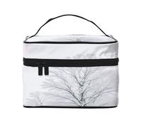 Trees on Snowy Days -Print Waterproof Large Cosmetic Bag for Travel & Gym, Makeup Organizer with 4 Elastic Straps & Compartments,Premium Twill Fabric.