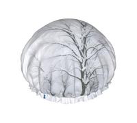 Trees On Snowy Days Printed Double Layer Lined Shower Cap,Shower Caps For Women Reusable