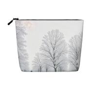 Trees On Snowy Days Single Layer Linen Like Makeup Bag, Lightweight and Cute, Easy to Use