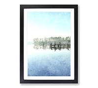 Trees Reflecting in a Lake in North Carolina Painting Framed Print | A2 Black Framed Wall Art | Ready to Hang | Modern Floral Picture | Living Room Bedroom Lounge Office