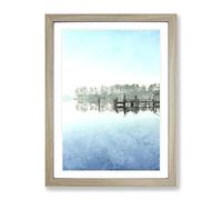 Trees Reflecting In A Lake In North Carolina Painting Modern Framed Print | A2 Oak Framed Wall Art | Ready to Hang | Modern Floral Picture | Living Room Bedroom Lounge Office
