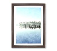 Trees Reflecting In A Lake In North Carolina Painting Modern Framed Print | A4 Walnut Framed Wall Art | Ready to Hang | Modern Floral Picture | Living Room Bedroom Lounge Office