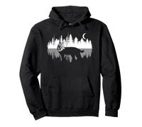 Trees Reflection Bobcat Walking in Forest Moon Silhouette Pullover Hoodie