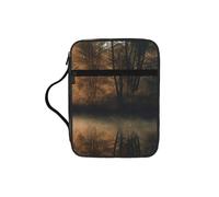Trees Reflection on a Lake Bible Cover with Zipper, Bible Case Organizer with Handle, Water-Resistant Oxford Fabric Bible Bag for Women Men 27x20cm