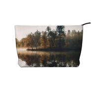 Trees Reflection On A Lake Corduroy Makeup Bag Travel Organizer Bag Cosmetic Bag Large Wide-Open Pouch