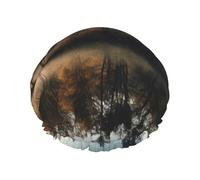 Trees Reflection On A Lake Double Layered Shower Cap For Women Reusable Suitable For Bathing Spa
