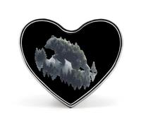 Trees Reflection Wildlife Nature Animal Bear Funny Lapel Pins Heart Button Brooch Badge Pin Hat Clothes Bag Jewelry for Men Women
