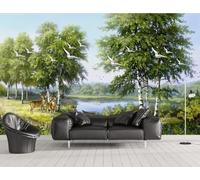Trees River Elk Bird Swan Modern 3D Wallpaper Premium Textured Silk Neutral Tones Material Ideal for Living Room Bedroom-400cm×280cm