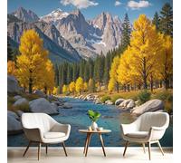 Trees Rivers Wallpaper for Living Room, Non-Woven Realistic Natural Scenery Murals Wall Papers, Yellow Panoramic Photo Wallpaper, for Kitchen Bedroom TV Backdrop Office Kids Room 300 x 210 cm