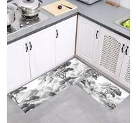 Trees Shrubs Kitchen Rug Set 2 Piece, Non Slip Anti Fatigue Black White Kitchen Mat, Machine Washable Plants Jungle Landscape Floor Mat, for Hallway Dining Room Home Decoration 50x80cm+50x150cm