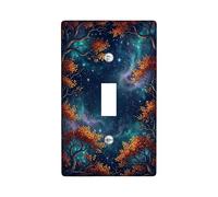 Trees Single Light Switch Cover Plate, Nature Cosmic Stars Leaves Autumn Dark Blue Plastic Standard Size Switch Plate Decorative for Living Room Bedroom Home Office Decor (Single)