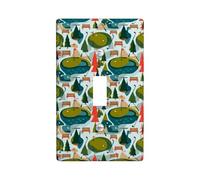 Trees Single Light Switch Cover Plate, Nature Playful Lakes Benches Summer Green Plastic Standard Size Decorative Wall Plates for Living Room Bedroom Home Office Decor (Single)