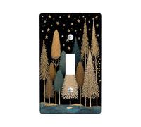Trees Single Light Switch Cover Plate, Winter Nature Stars Water Winter Black Plastic Standard Size Decorative Wall Plates for New Apartment Home Bedroom Office Decor (Single)