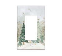 Trees Single Rocker Light Switch Cover, Winter Fanciful Mountains Stars Winter Green Plastic Standard Size Switch Plate Decorative for Home Living Room New Apartment Decor