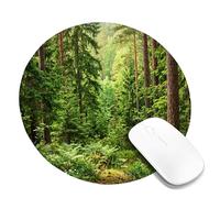 Trees Small Mouse Pad, Nature Scenic Foliage Underbrush Summer Green Round Rubber Non Slip Aesthetic Desk Mousepads Decor for Home Office Work Gaming Desk Round 8x8 Inch