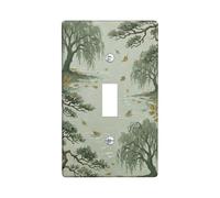 Trees Tree Single Light Switch Cover Plate, Nature Serene Pond Fallen Leaves Fall Green Plastic Standard Size Wall Switch Plates Accents for Home Living Room New Apartment Decor (Single)
