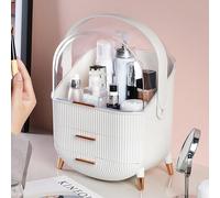 Treesunshine Luxury Make-Up Organiser with Drawers, Women's Vanity Case with Lid Carry Handle, Cosmetic Box for Dresser Bedroom, White