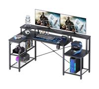 TREETALK Computer desk with Large Printer Stand, L-shaped Corner Desk with 2-Layer Storage,PC Laptop Table with Large Monitor Stand,Desk Lamp
