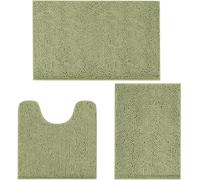TREETONE Bathroom Rugs Sets, Thick Soft Absorbent 3 Piece Chenille Bath Rugs, Non-Slip, Dry Quickly, Machine Washable, Shaggy Mats with U-Shaped Toilet Rug for Bath Floor, Tub and Shower, Sage Green