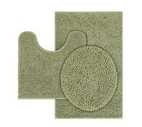 TREETONE Machine Washable Water Absorbent Bath Mat Bathroom Rugs Non Slip Soft Microfiber Mat (Set of 3-Medium 20" x 30"/Contour/Lid Cover, Sage Green)