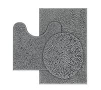 TREETONE Machine Washable Water Absorbent Bath Mat Bathroom Rugs Non Slip Soft Microfiber Mat (Set of 3-Medium 20" x 32"/Contour/Lid Cover, Gray)