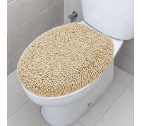 TREETONE Shaggy Chenille Bathroom Toilet Lid Cover, Ultra Soft Plush Seat Covers, Fluffy Absorbent, 19x21 Inches, Standard Toilet Lids for Bathroom Machine Wash & Dry, Beige