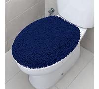 TREETONE Shaggy Chenille Bathroom Toilet Lid Cover, Ultra Soft Plush Seat Covers, Fluffy Absorbent, 19x21 Inches, Standard Toilet Lids for Bathroom Machine Wash & Dry, Navy Blue