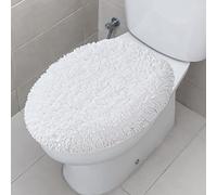 TREETONE Shaggy Chenille Bathroom Toilet Lid Cover, Ultra Soft Plush Seat Covers, Fluffy Absorbent, 19x21 Inches, Standard Toilet Lids for Bathroom Machine Wash & Dry, White