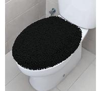 TREETONE Shaggy Chenille Bathroom Toilet Lid Cover, Ultra Soft Plush Seat Covers, Fluffy Absorbent, 19x21 Inches, Standard Toilet Lids for Bathroom Machine Wash & Dry, Black