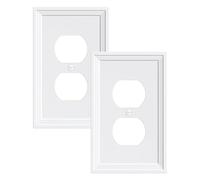 TREEWELL 2-Pack Duplex Outlet Cover, Natural Bamboo Fiber Switch Plates and Outlet Covers, White Decorative Wall Plates for Electrical Outlets, 1 Gang Receptacle Cover, Corrosion Resistant