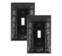 TREEWELL 2-Pack Single Toggle Light Switch Cover Plate, Decorative Black Switch Plate Covers, Paisley Pattern 1 Gang Metal Wall Plate, Corrosion Resistant