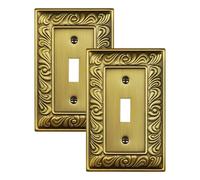 TREEWELL 2-Pack Single Toggle Light Switch Cover Plate, Paisley Pattern Decorative Switch Plate Covers, Antique Brass 1 Gang Metal Wall Plate, Corrosion Resistant