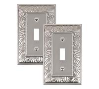 TREEWELL 2-Pack Single Toggle Light Switch Cover Plate, Paisley Pattern Decorative Switch Plate Covers, Satin Nickel 1 Gang Metal Wall Plate, Corrosion Resistant