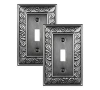 TREEWELL 2-Pack Single Toggle Light Switch Cover Plate, Paisley Pattern Decorative Switch Plate Covers, Antique Silver 1 Gang Metal Wall Plate, Corrosion Resistant