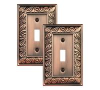 TREEWELL 2-Pack Single Toggle Light Switch Cover Plate, Paisley Pattern Decorative Switch Plate Covers, Antique Copper 1 Gang Metal Wall Plate, Corrosion Resistant