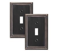 TREEWELL 2-Pack Single Toggle Light Switch Cover Plate, Pearls Decorative Switch Plate Covers, Aged Bronze 1 Gang Metal Wall Plate, Corrosion Resistant
